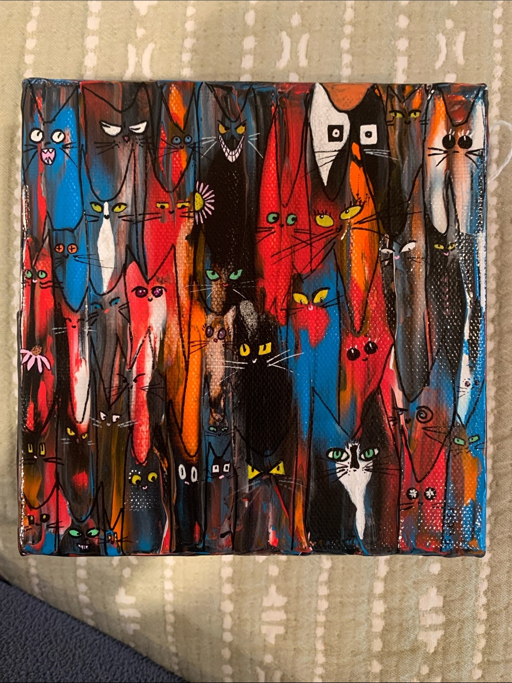 Vibrant Multicolor Cat Canvas Painting by